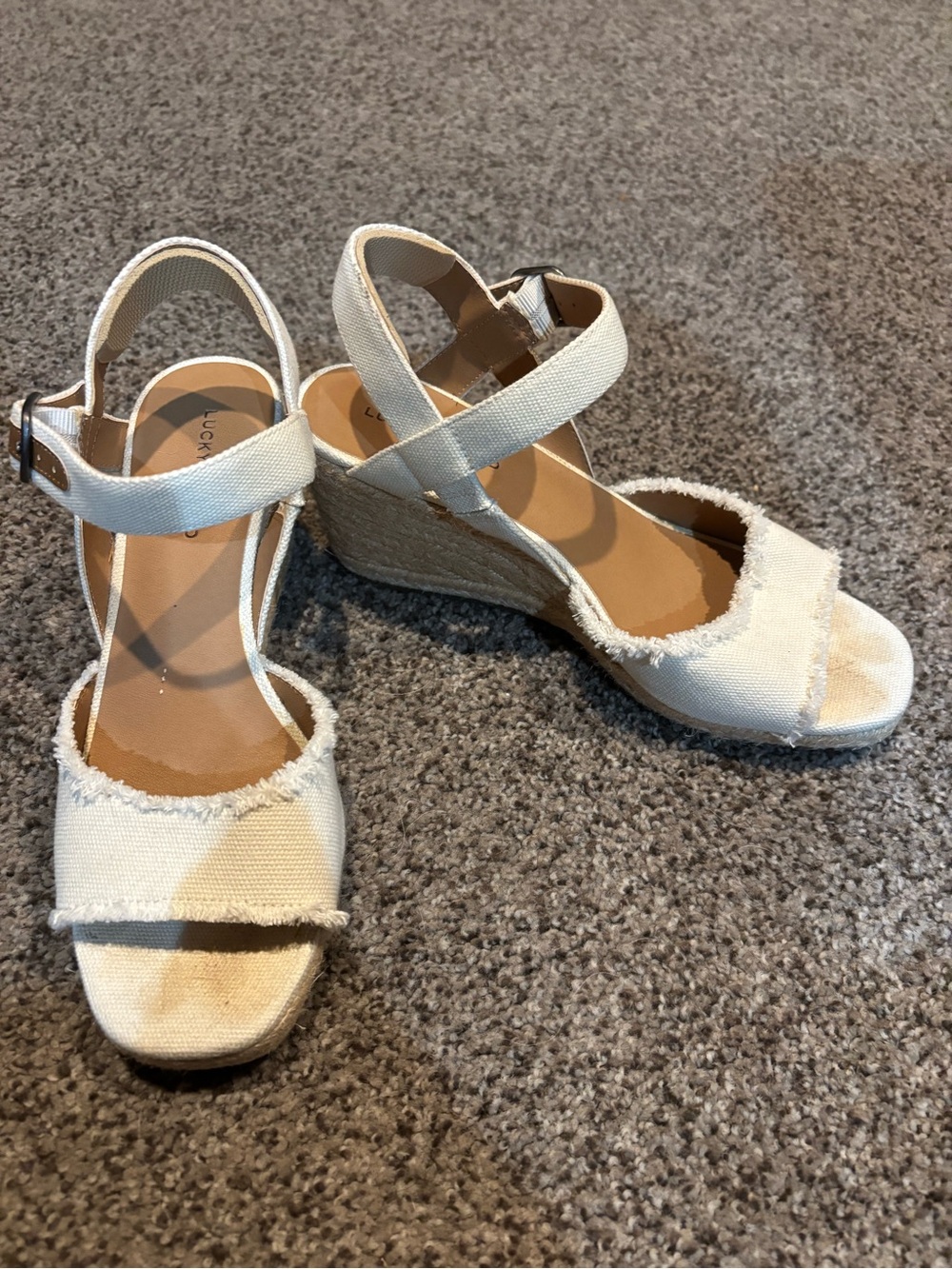 Lucky Brand Off-White Canvas Ankle-Strap Wedges